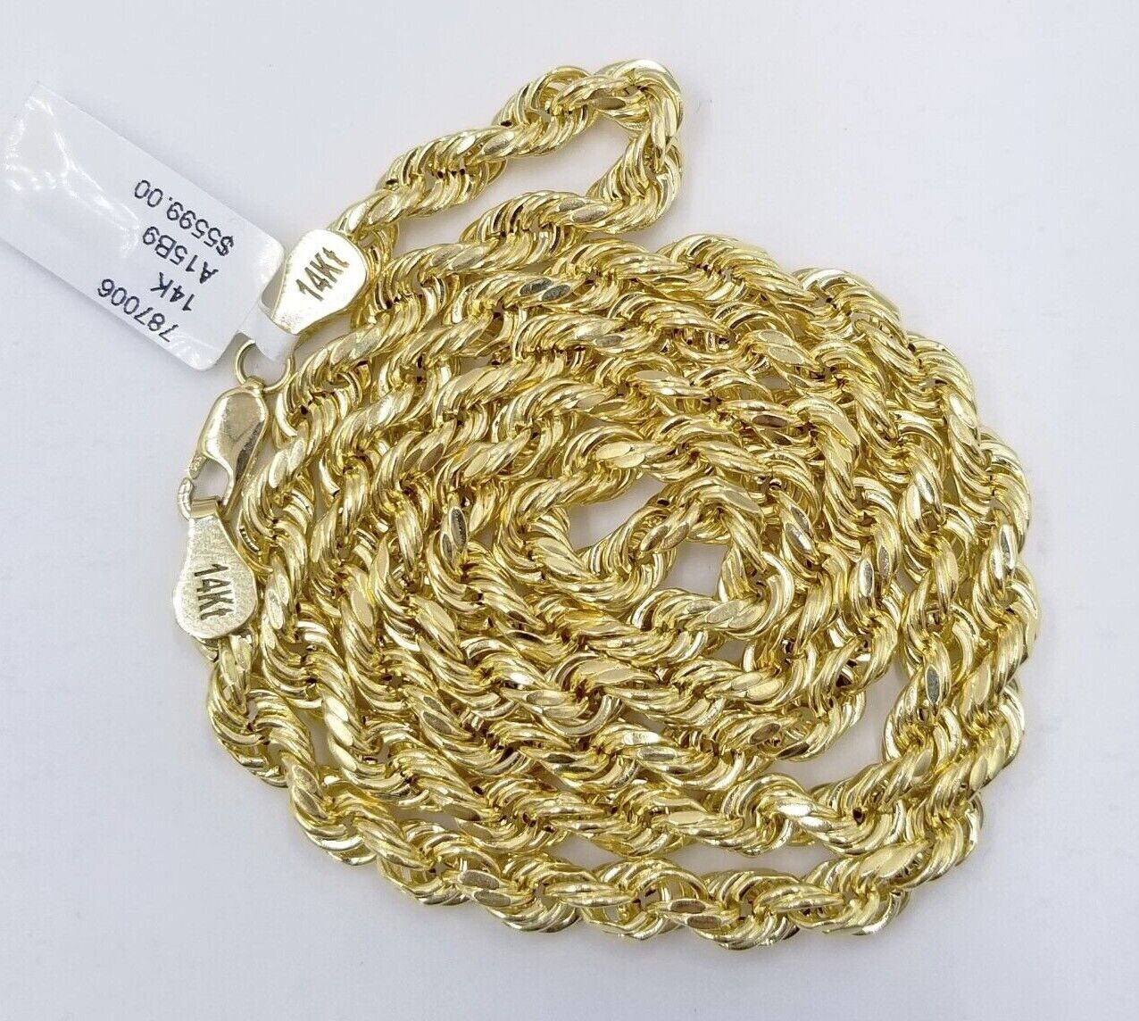Real 14k Rope Chain Necklace 5mm 14kt Yellow Gold 18" 20" 22" 24" 26" inch Mens - GoldenlinQ